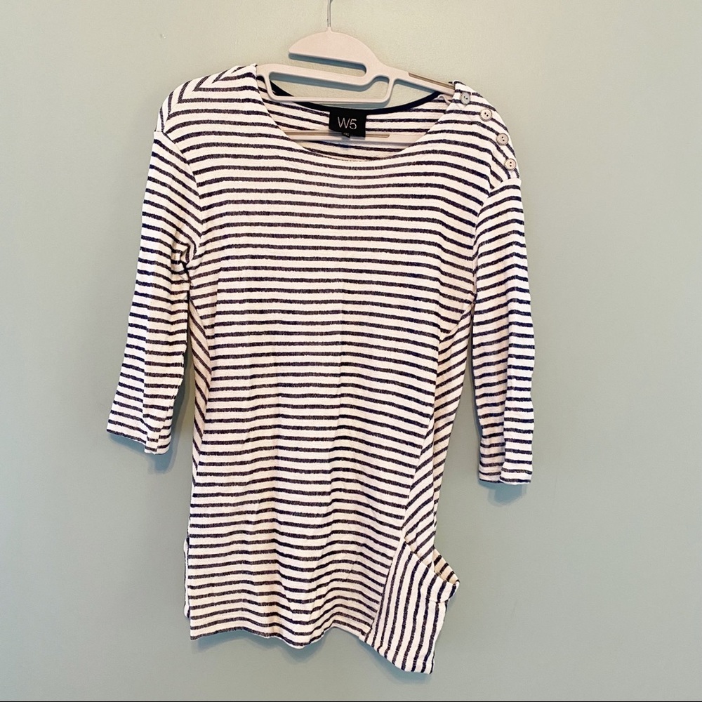 W5 Striped Quarter Sleeve Shirt with Buttons Size M